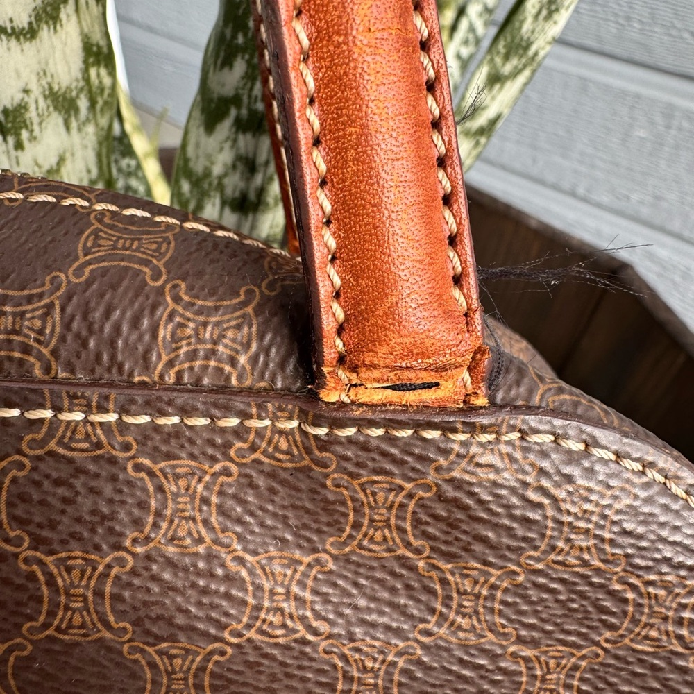 CELINE Macadam Handbag Brown PVC Leather Satchel Top Handle - Picture 16 of 17